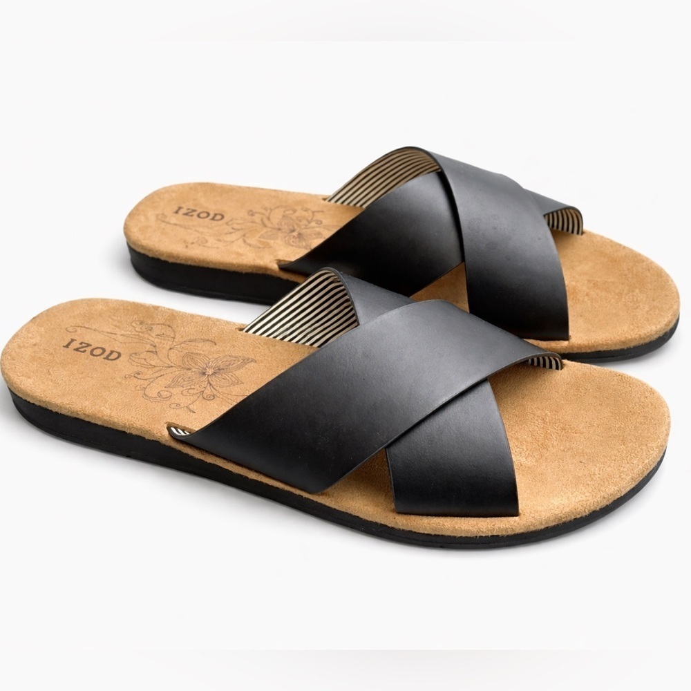 Izod Alyssa Black Crisscross Slide Sandals Women’s 10 NEW No Tags Comfort - Picture 1 of 4